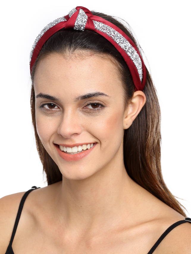 YouBella Red  Silver-Toned Embellished Hairband
