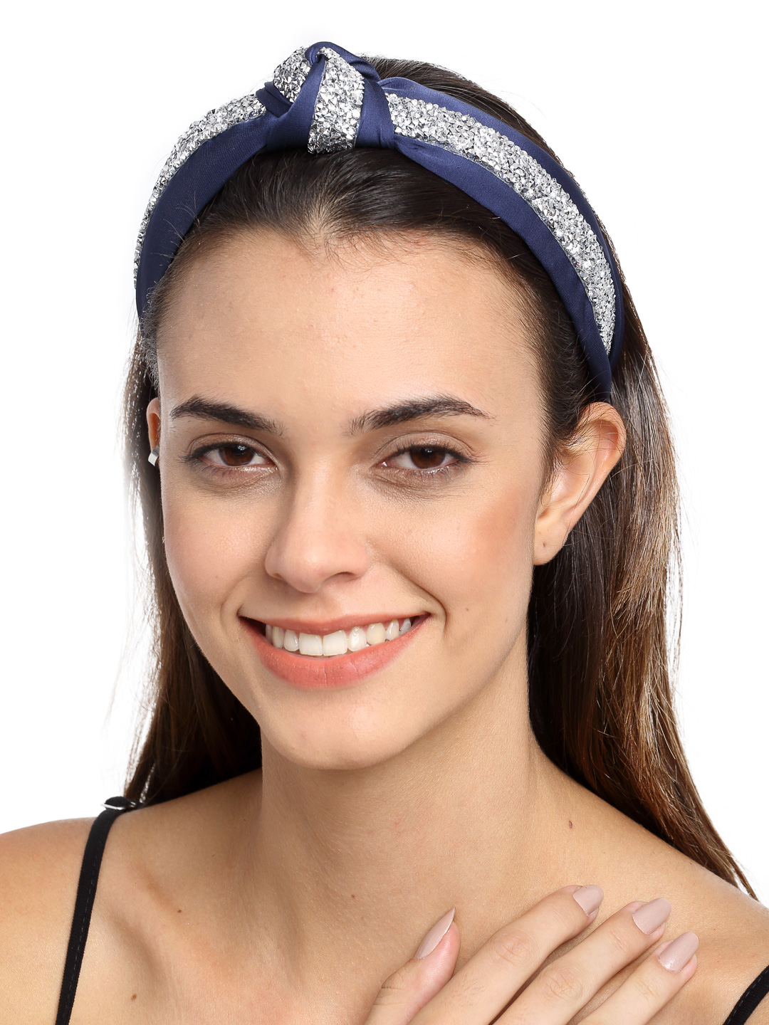 YouBella Hair Jewellery Crystal Studded Knot Shape Hair Band Head Band for Girls and Women (Blue)