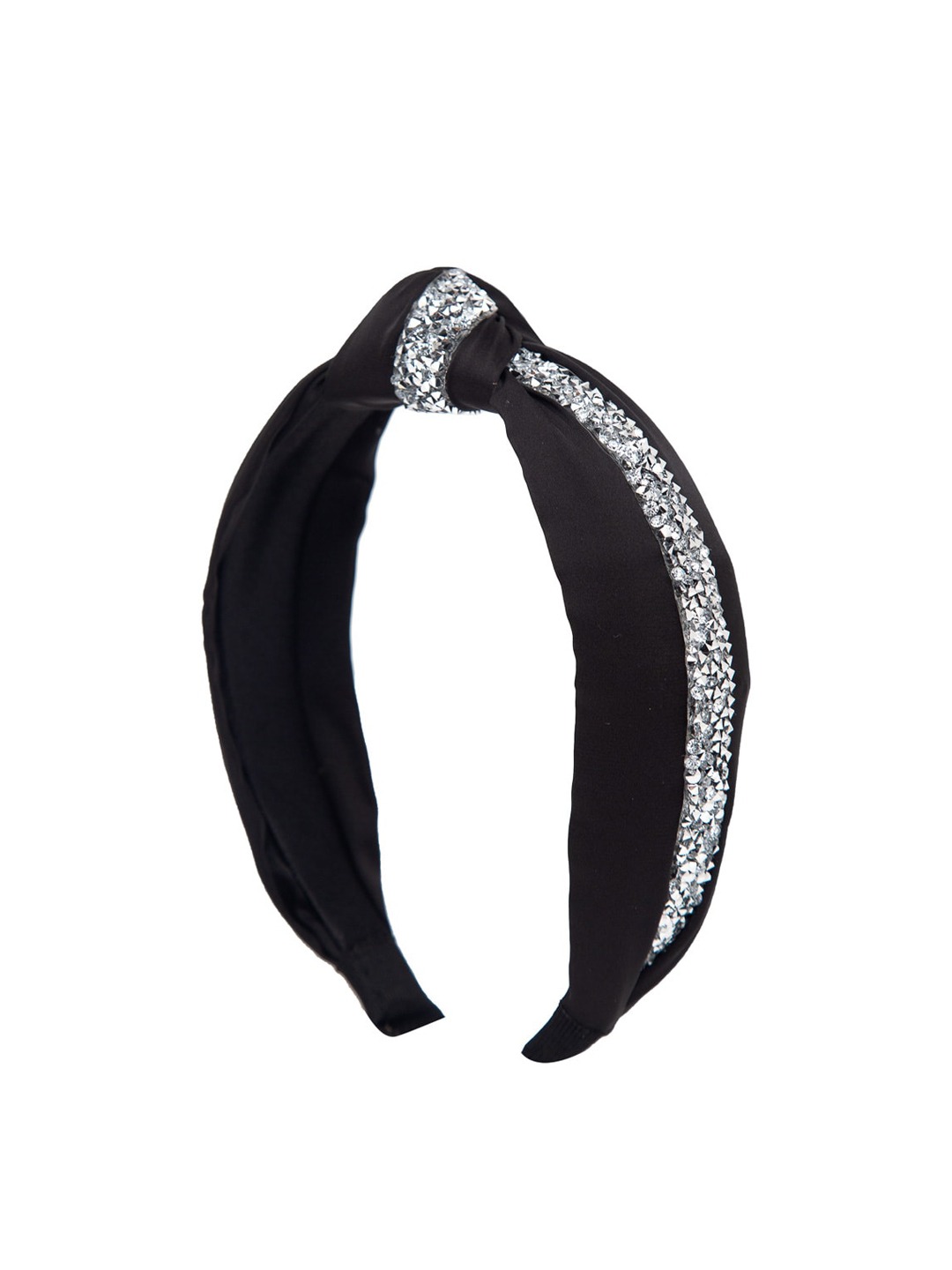 YouBella Hair Jewellery Crystal Studded Knot Shape Hair Band Head Band for Girls and Women (Black)