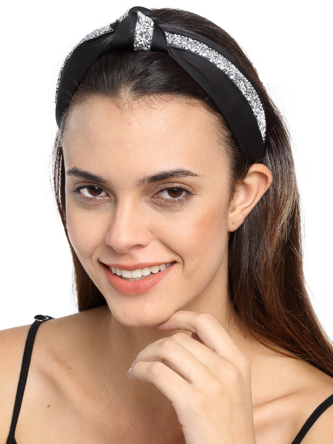 YouBella Black Beaded Knot Hair Band