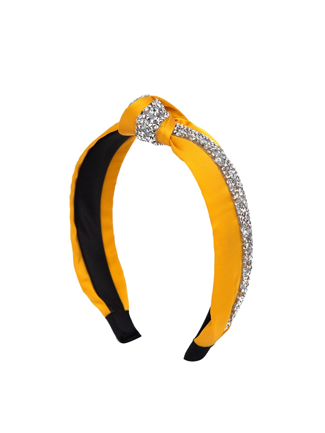 YouBella Hair Jewellery Crystal Studded Knot Shape Hair Band Head Band for Girls and Women (Yellow)