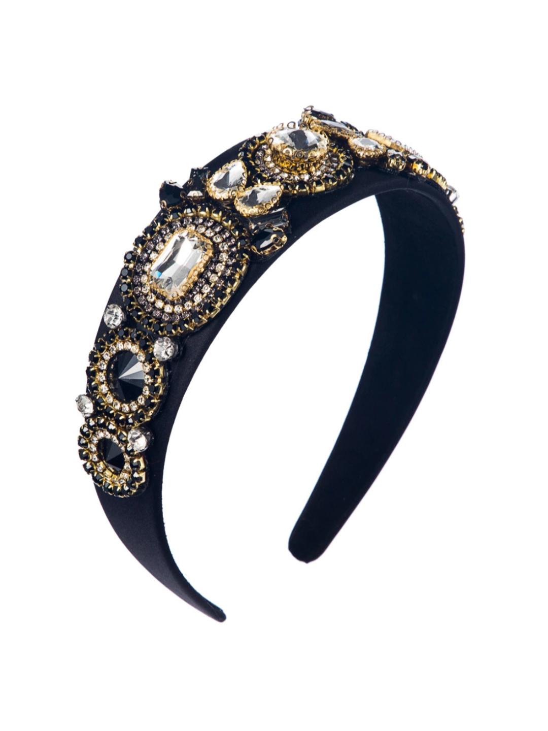 YouBella Hair Jewellery Premium Crystal Studded Hair Band Head Band for Girls and Women (Black)