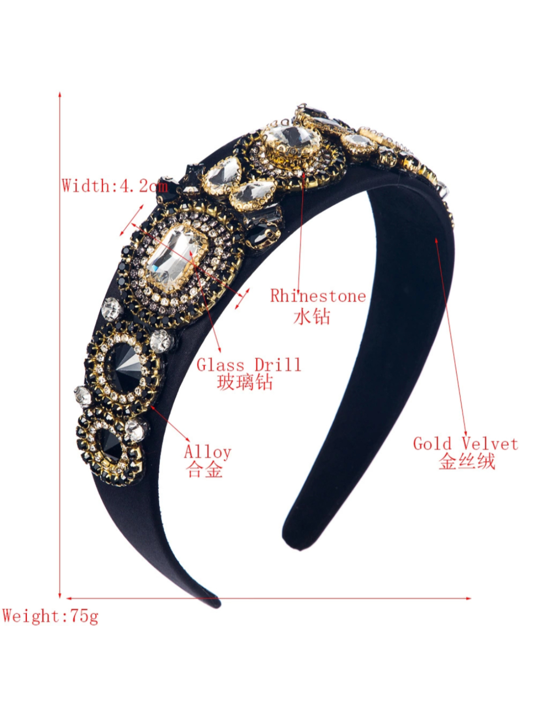 YouBella Hair Jewellery Premium Crystal Studded Hair Band Head Band for Girls and Women (Black)