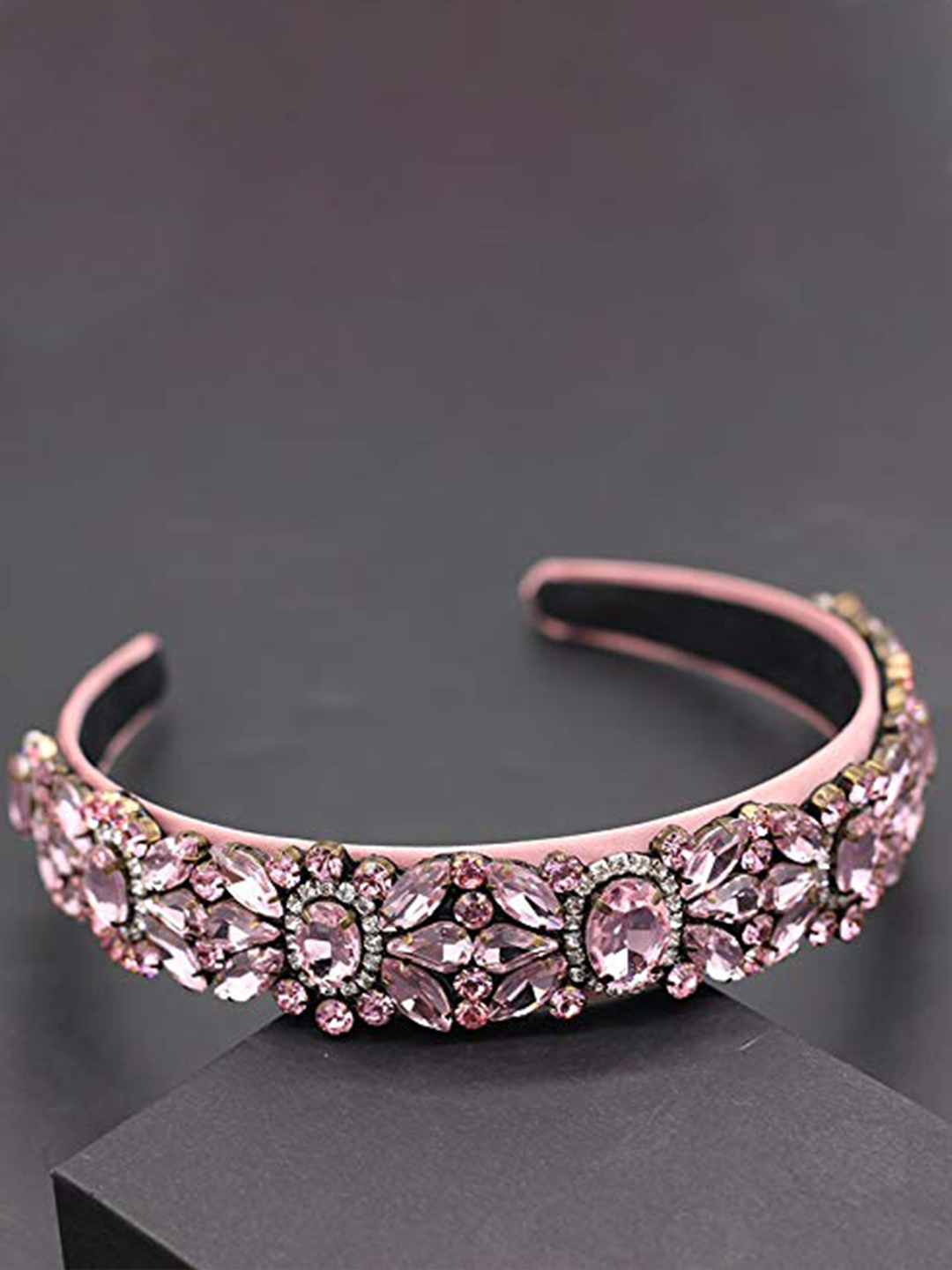 YouBella Hair Jewellery Premium Crystal Studded Hair Band Head Band for Girls and Women (Pink)