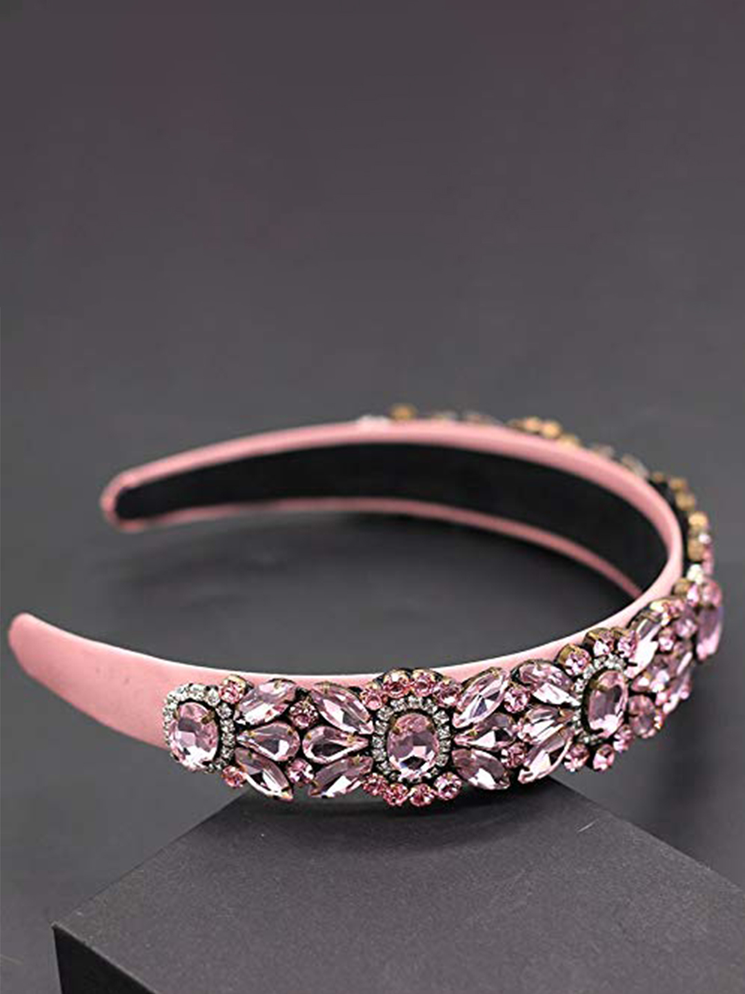 YouBella Hair Jewellery Premium Crystal Studded Hair Band Head Band for Girls and Women (Pink)