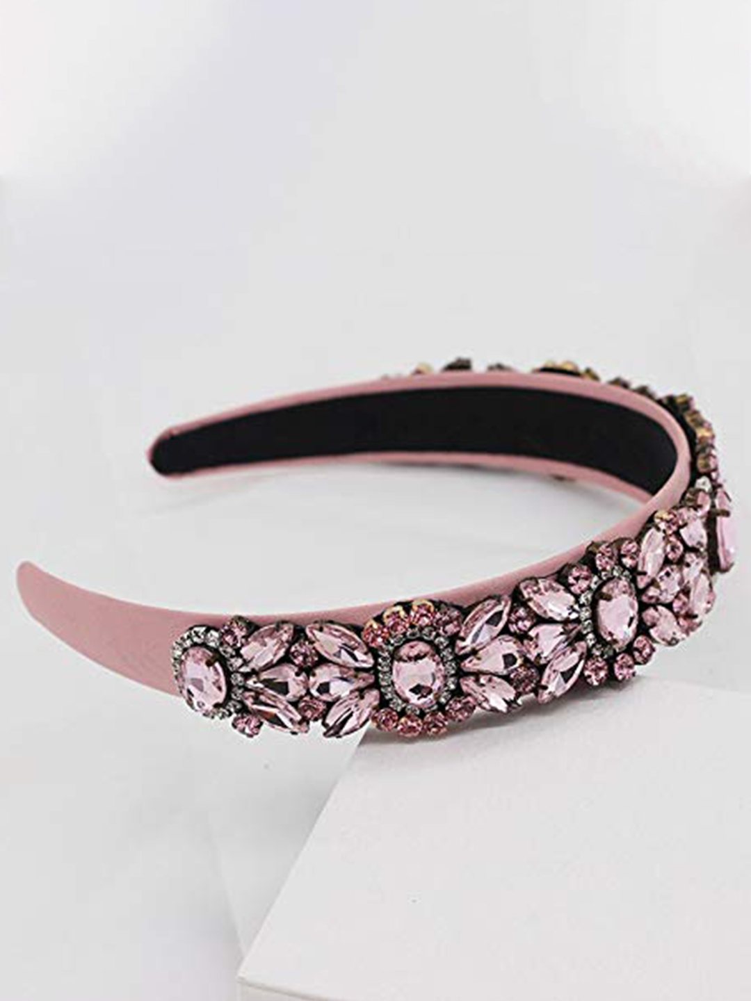 YouBella Hair Jewellery Premium Crystal Studded Hair Band Head Band for Girls and Women (Pink)