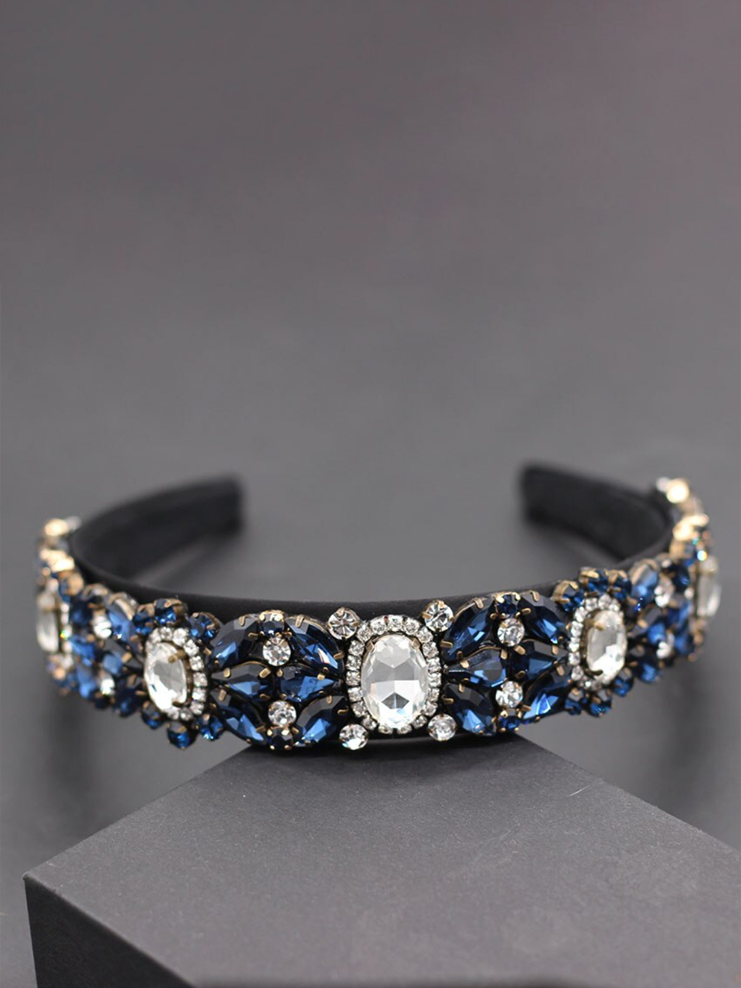 YouBella Hair Jewellery Premium Crystal Studded Hair Band Head Band for Girls and Women (Blue)