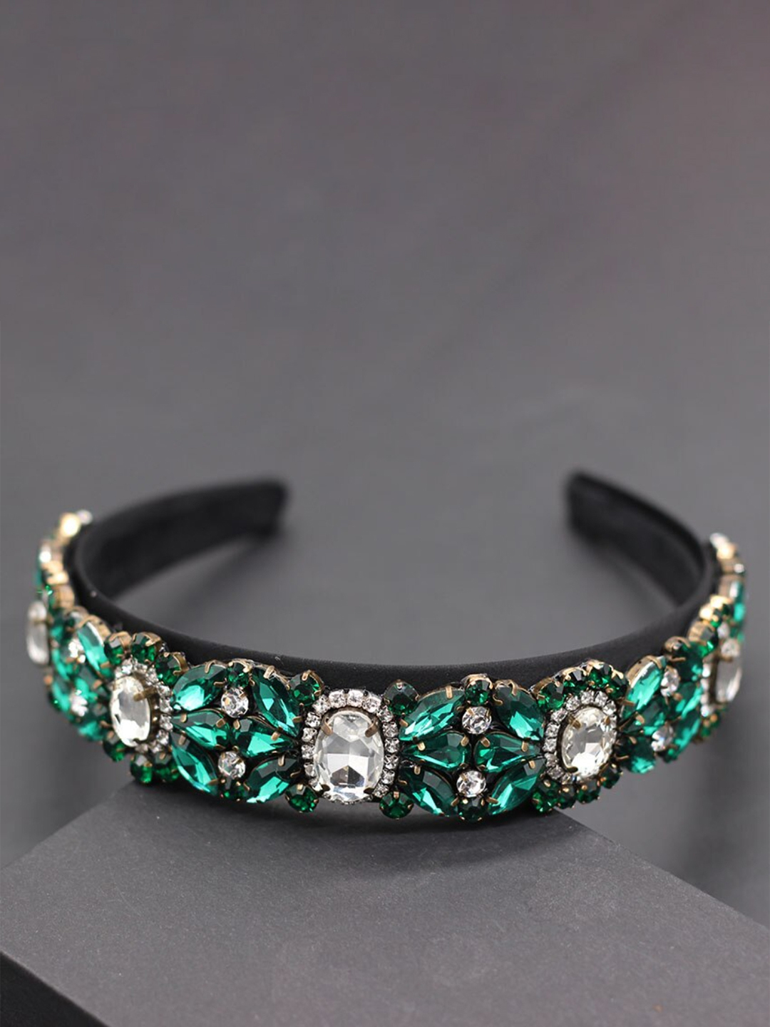 YouBella Hair Jewellery Premium Crystal Studded Hair Band Head Band for Girls and Women (Green)