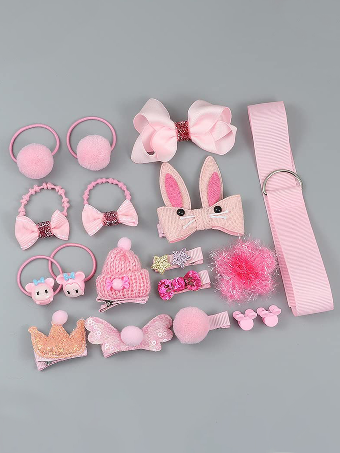 YouBella Hair Jewellery Clip Set for Baby Band for Girls (Pack of 18) (Light Pink)