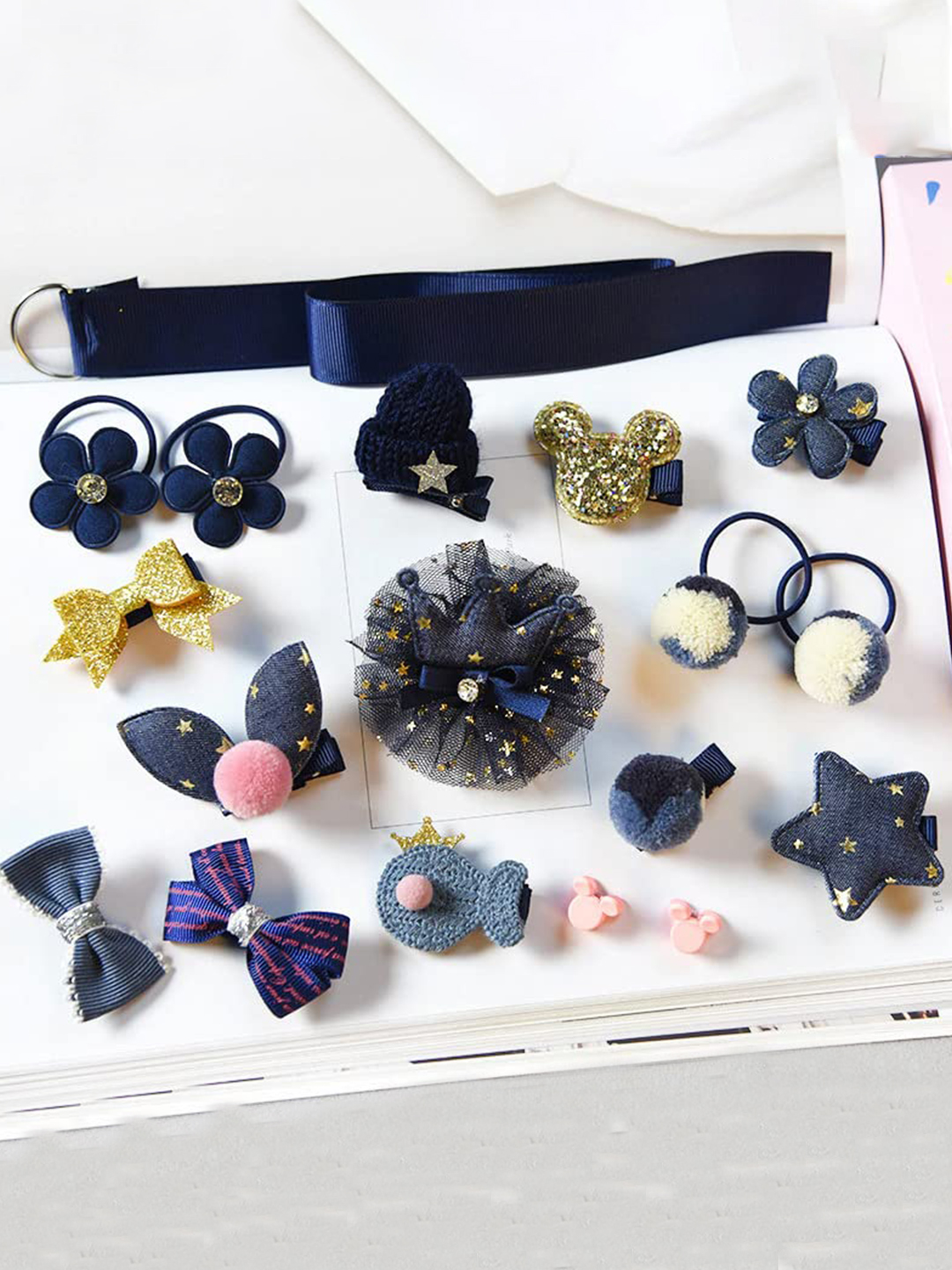 YouBella Hair Jewellery Clip Set for Baby Band for Girls (Pack of 18) (Blue)