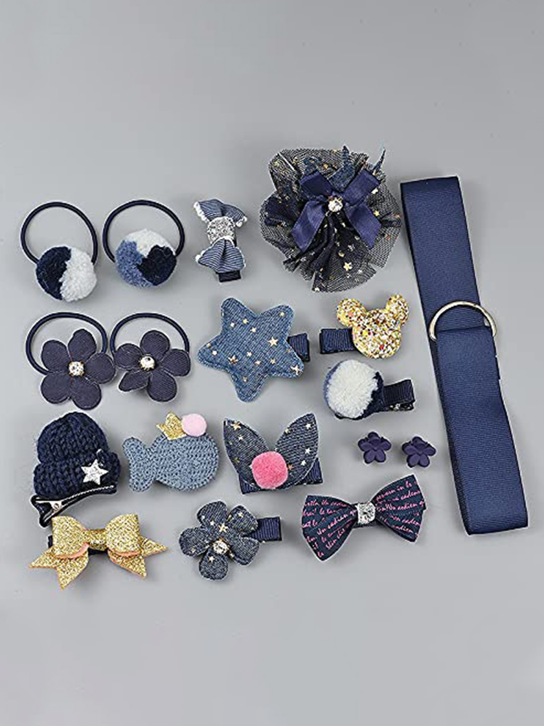 YouBella Hair Jewellery Clip Set for Baby Band for Girls (Pack of 18) (Blue)