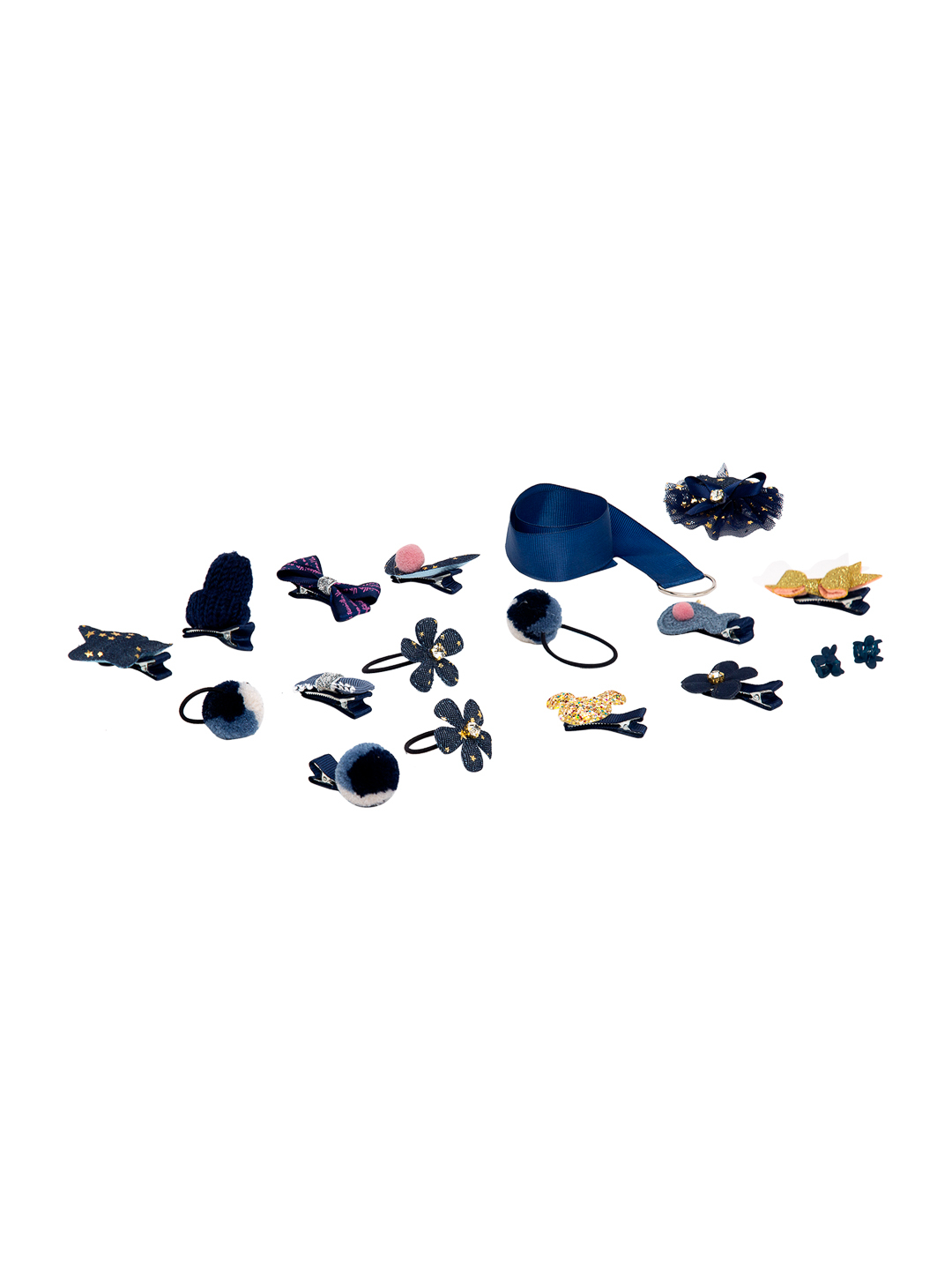 YouBella Blue  Yellow Set of 7 and more Embellished Hair Accessory Set