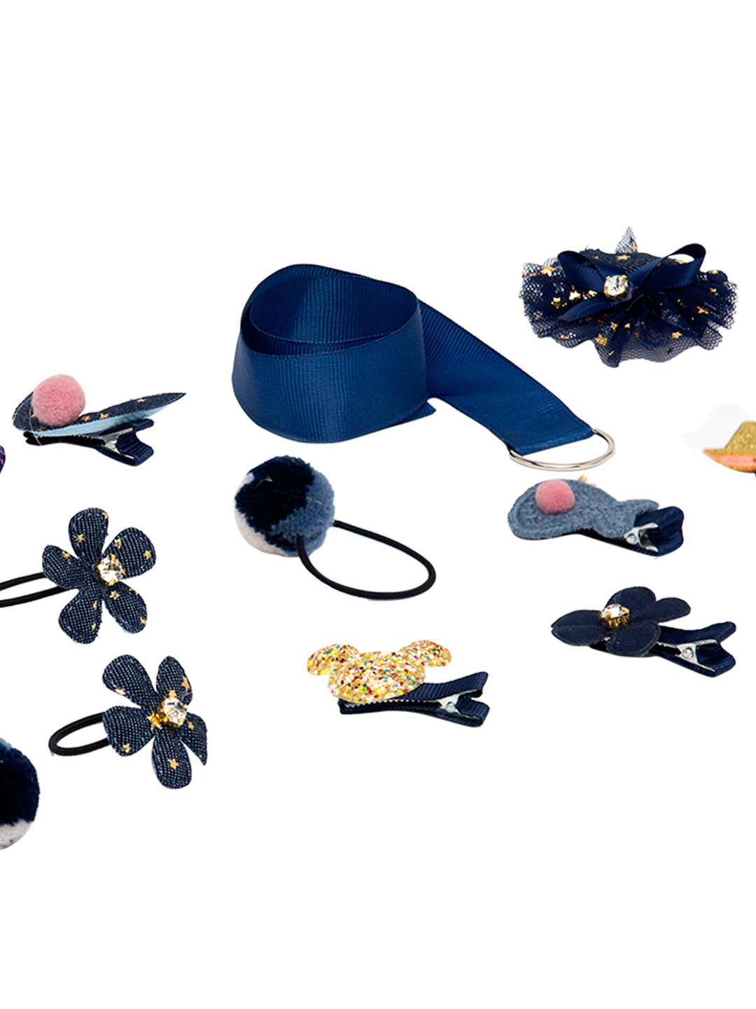 YouBella Blue  Yellow Set of 7 and more Embellished Hair Accessory Set