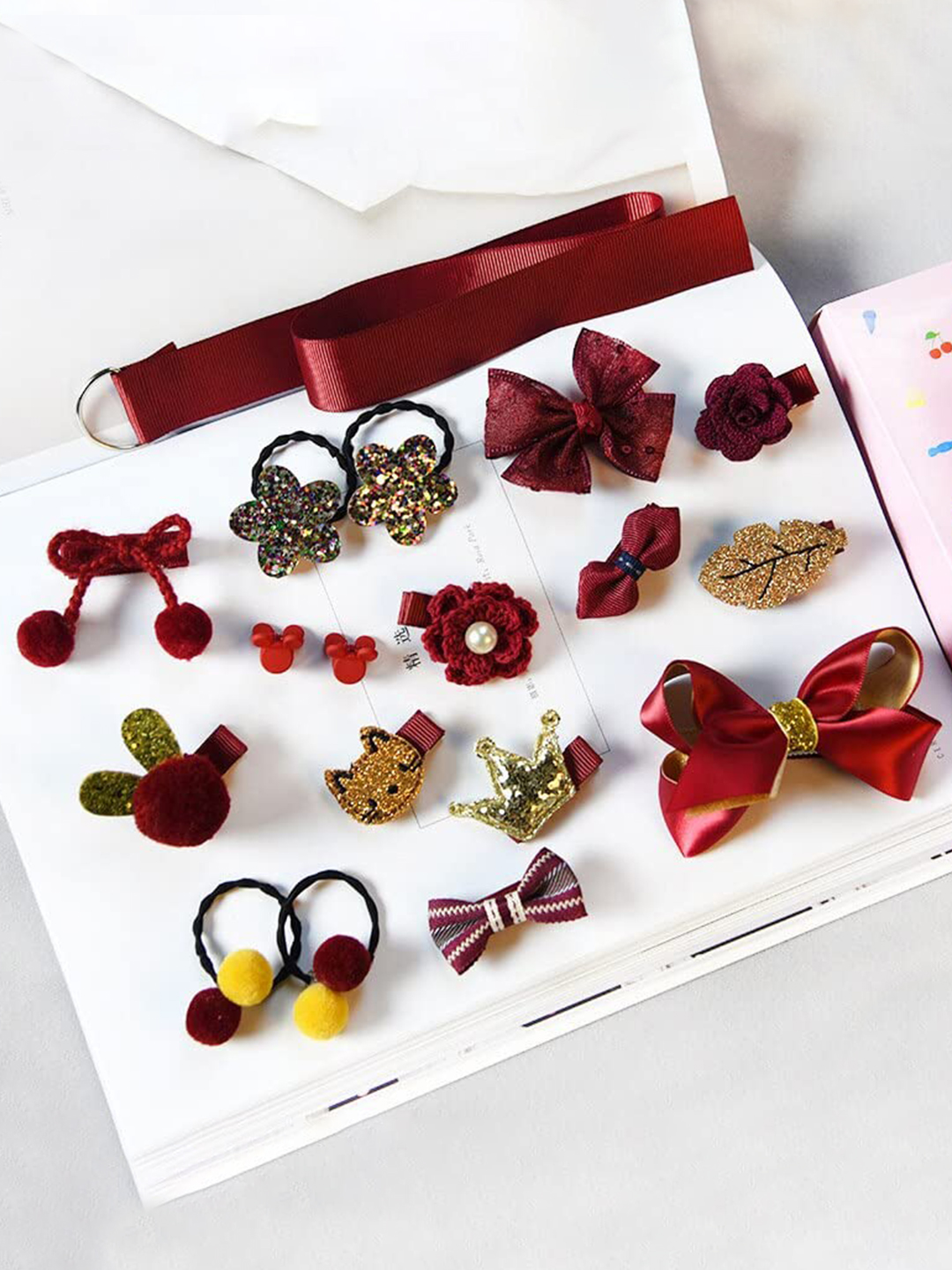 YouBella Hair Jewellery Clip Set for Baby Band for Girls (Pack of 18) (Red)
