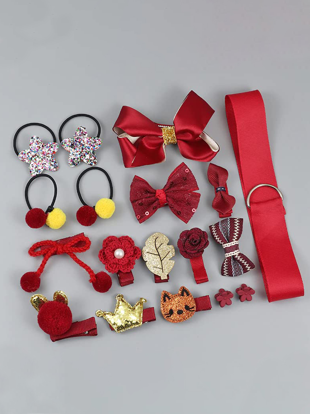 YouBella Hair Jewellery Clip Set for Baby Band for Girls (Pack of 18) (Red)