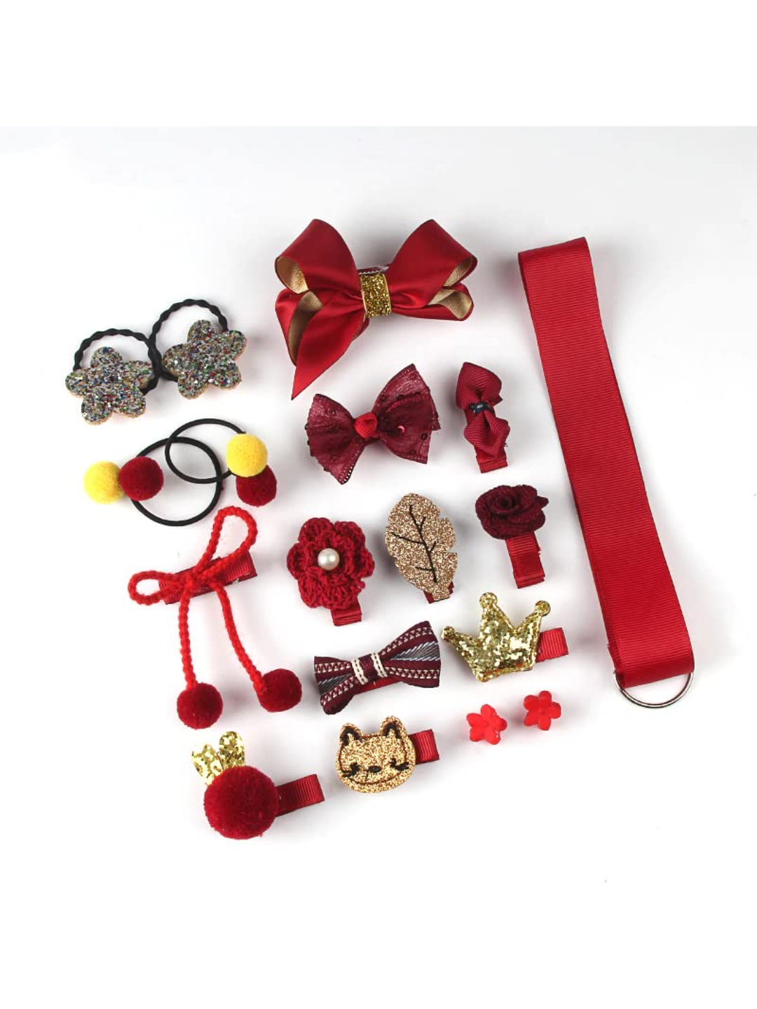 YouBella Hair Jewellery Clip Set for Baby Band for Girls (Pack of 18) (Red)