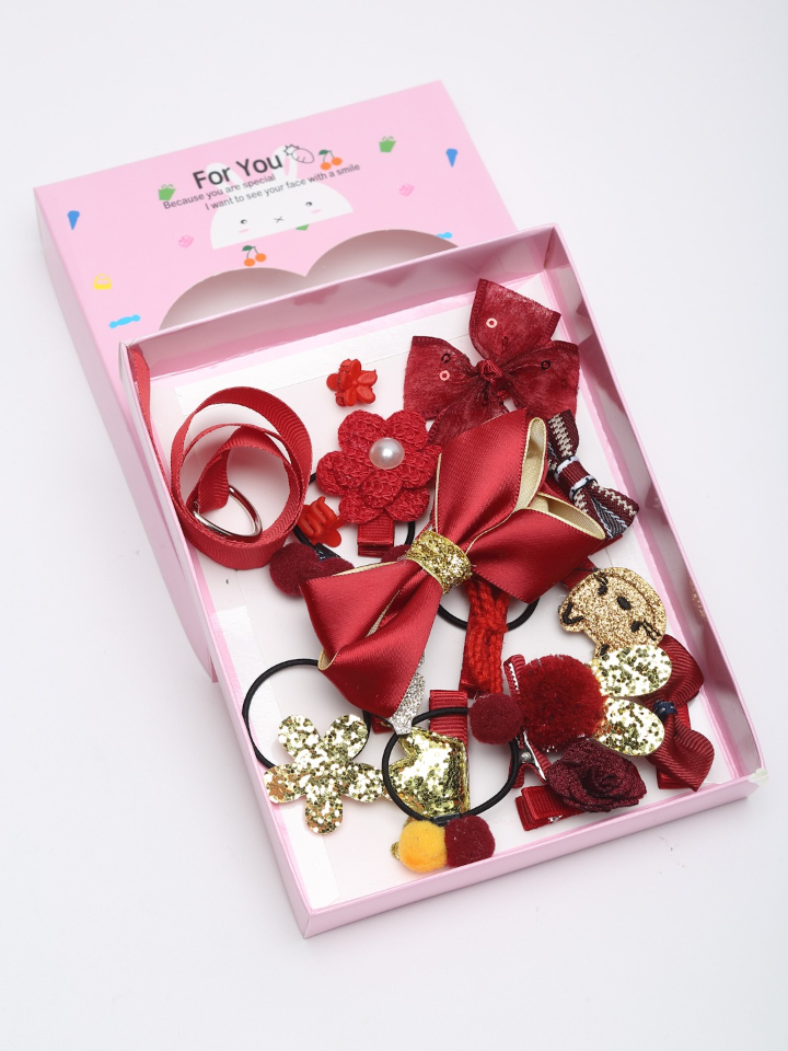 YouBella Set Of 18 Red  Gold-Toned Embellished Hair Accessories