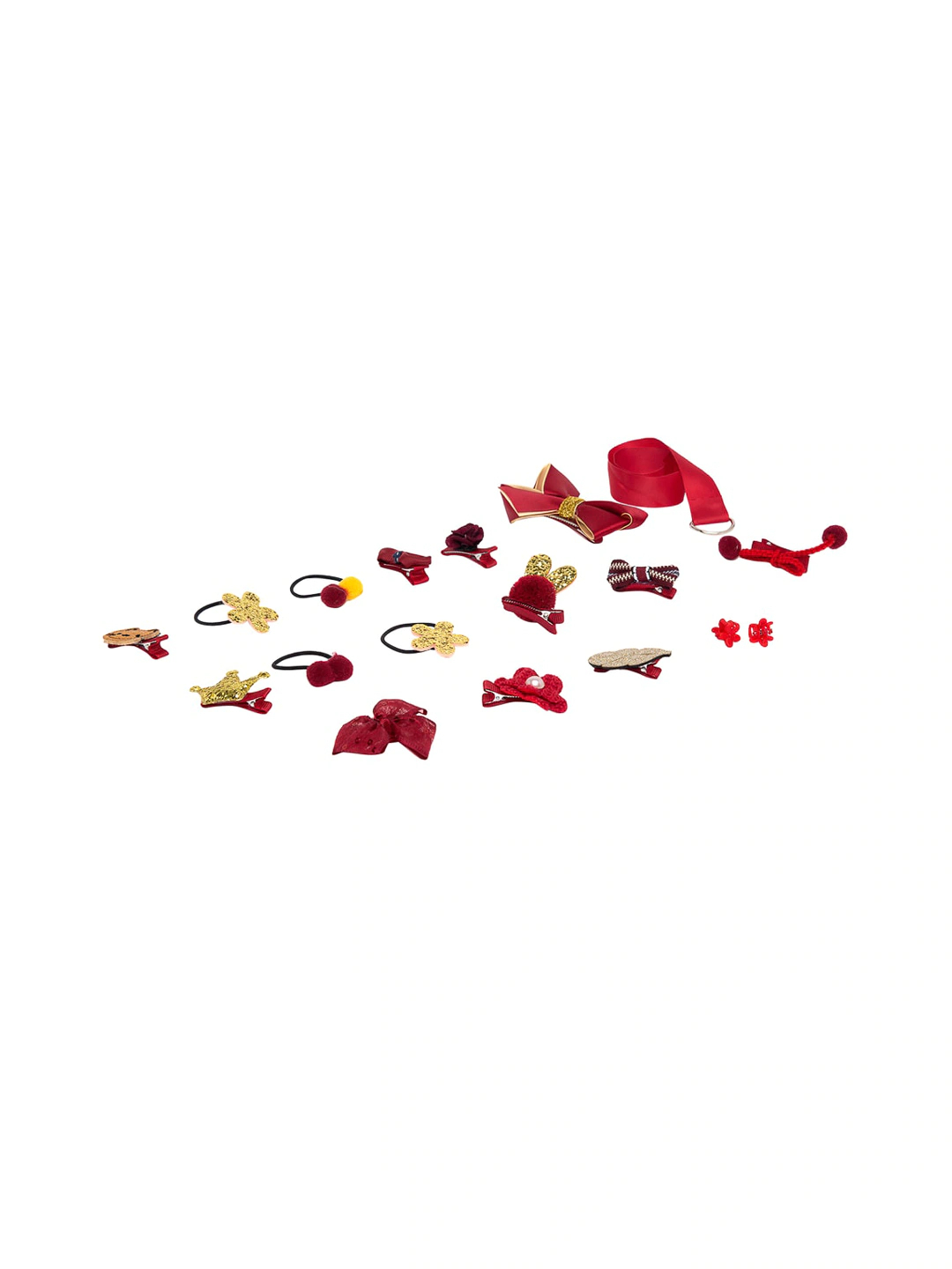 YouBella Set Of 18 Red  Gold-Toned Embellished Hair Accessories