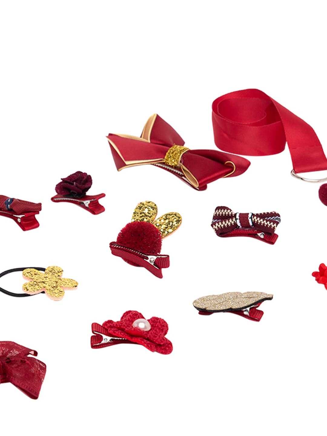 YouBella Set Of 18 Red  Gold-Toned Embellished Hair Accessories