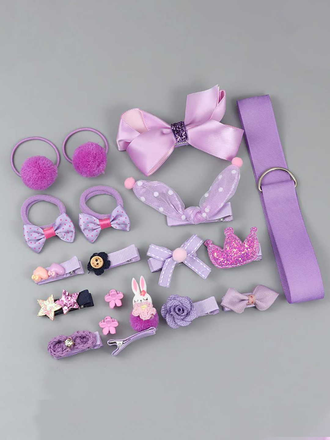 YouBella Hair Jewellery Clip Set for Baby Band for Girls (Pack of 18) (Purple)