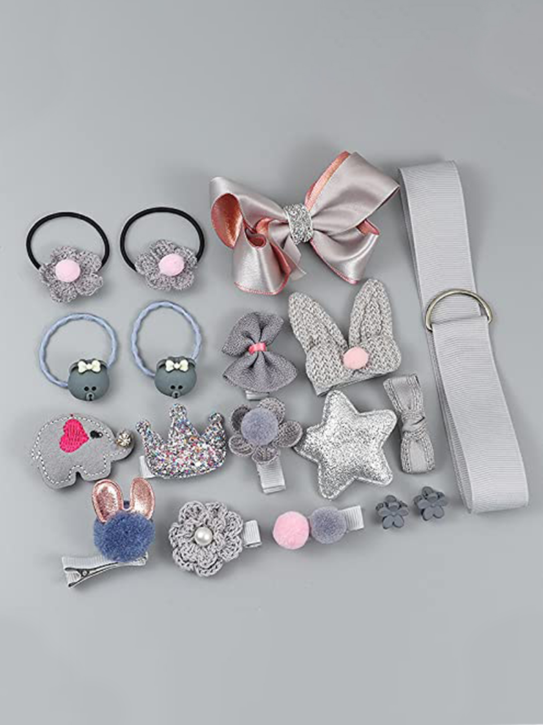 YouBella Hair Jewellery Clip Set for Baby Band for Girls (Pack of 18) (Grey)