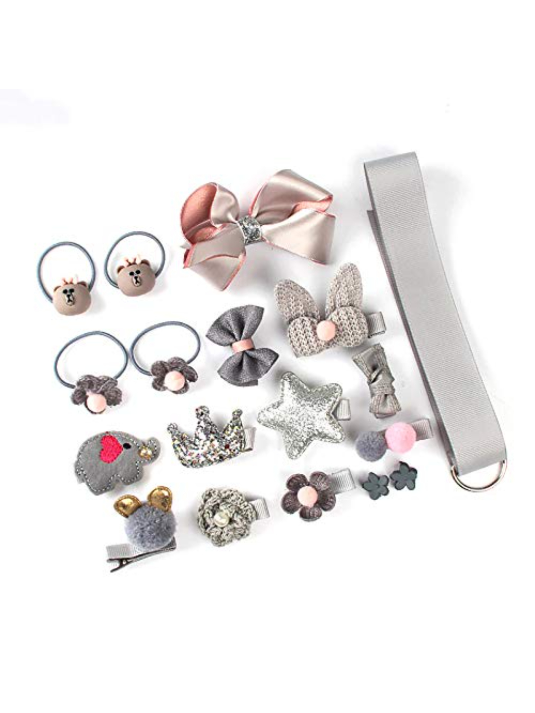 YouBella Hair Jewellery Clip Set for Baby Band for Girls (Pack of 18) (Grey)
