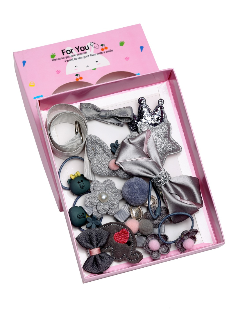 YouBella Grey  Pink Set of 18 Embellished Hair Accessory Set