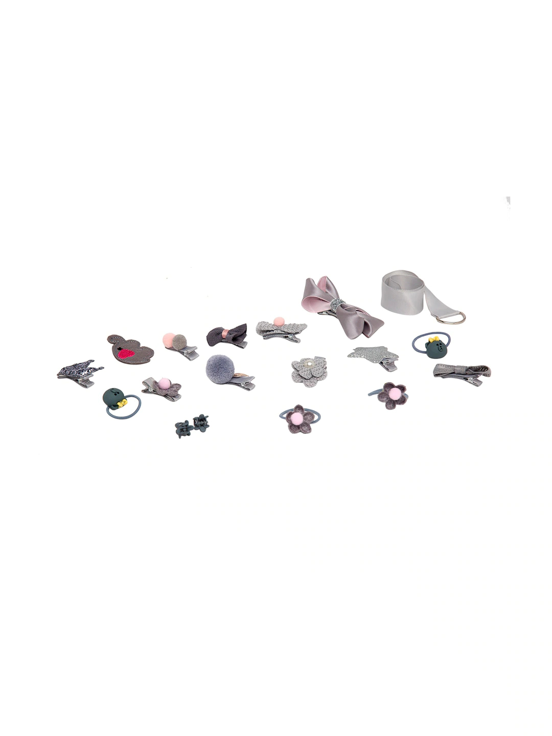 YouBella Grey  Pink Set of 18 Embellished Hair Accessory Set