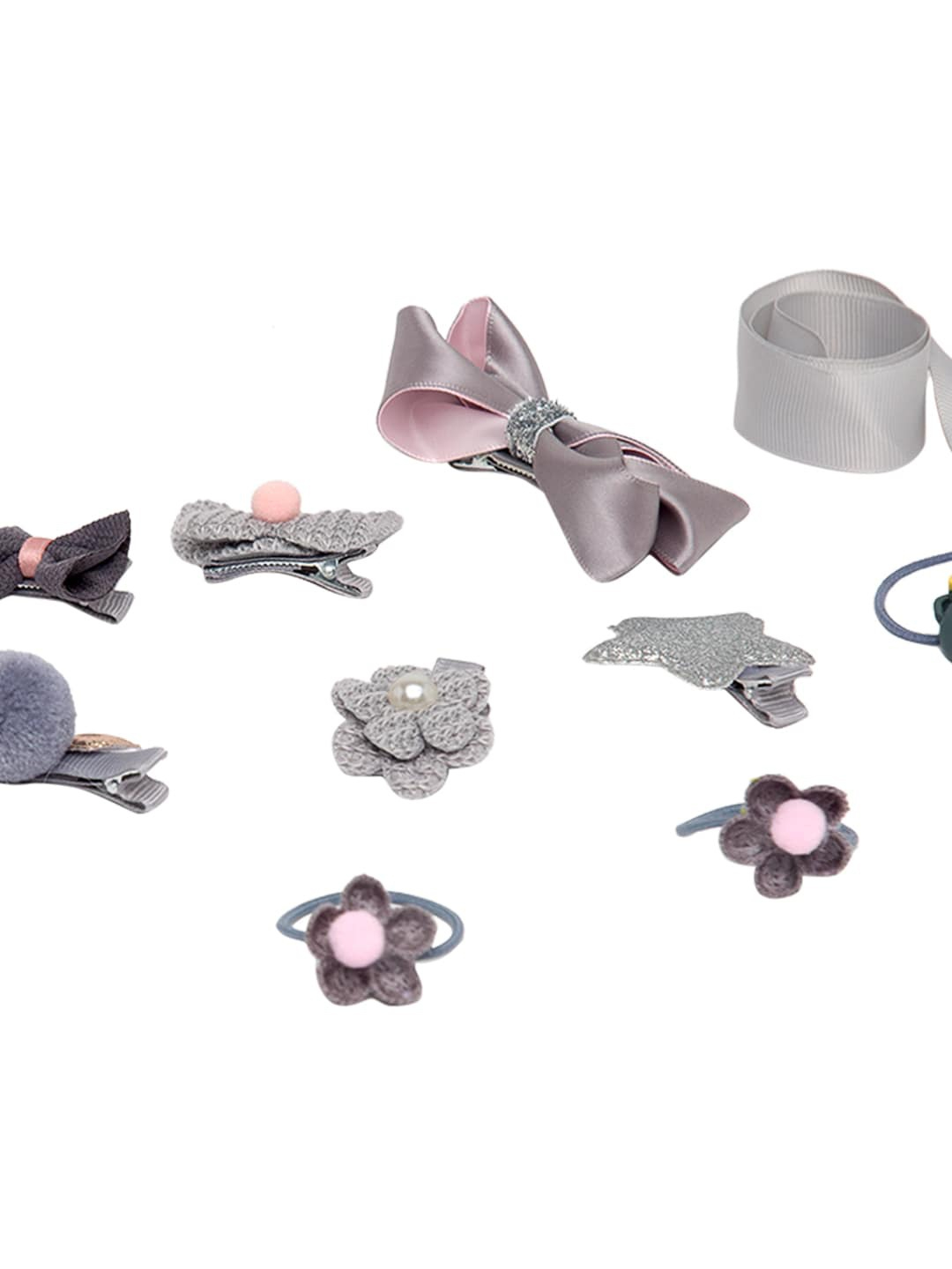 YouBella Grey  Pink Set of 18 Embellished Hair Accessory Set