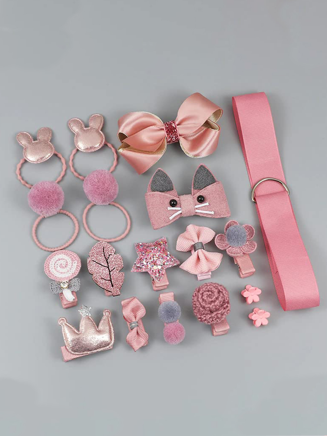 YouBella Hair Jewellery Clip Set for Baby Band for Girls (Pack of 18) (Pink)