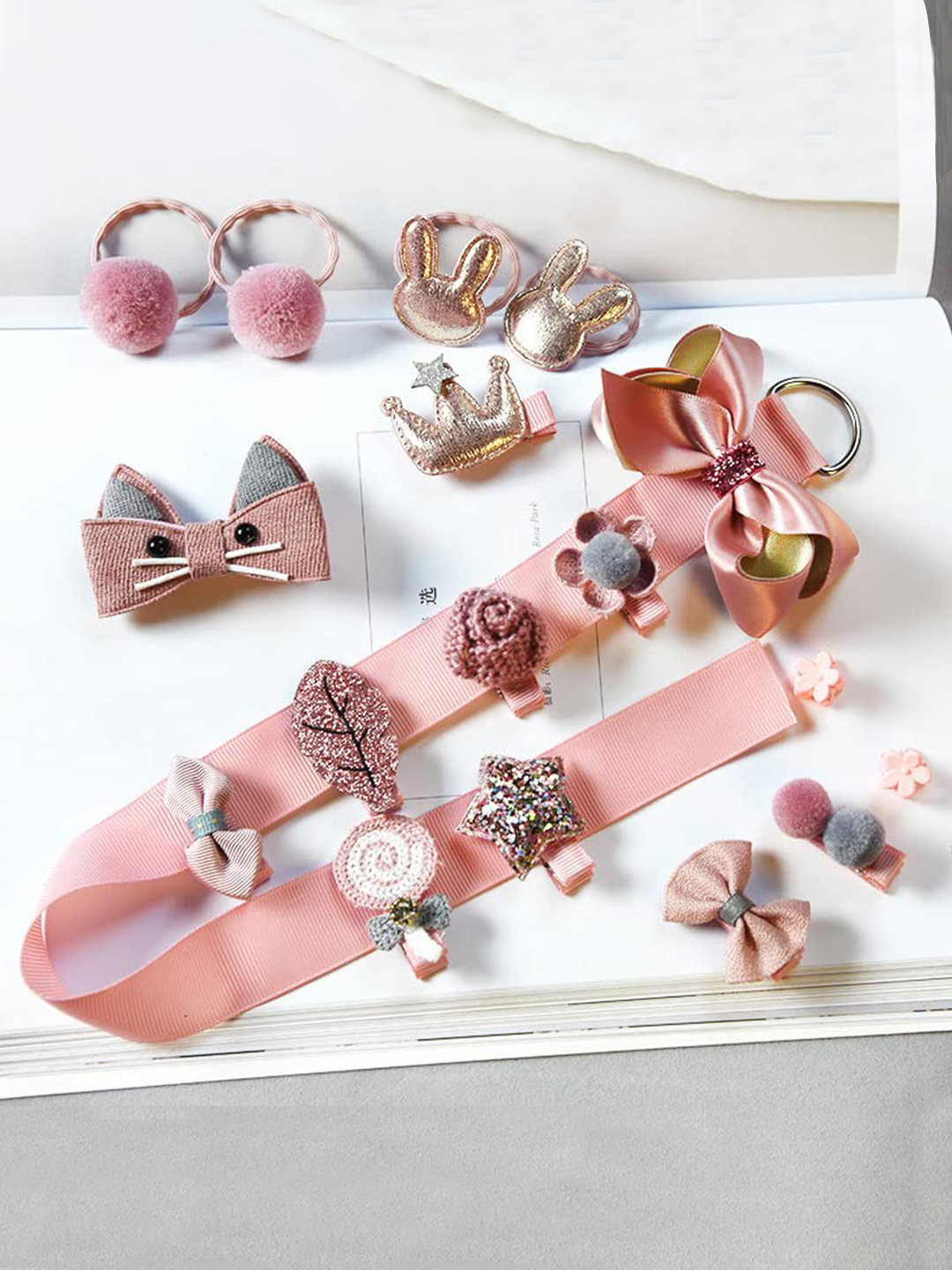 YouBella Hair Jewellery Clip Set for Baby Band for Girls (Pack of 18) (Pink)