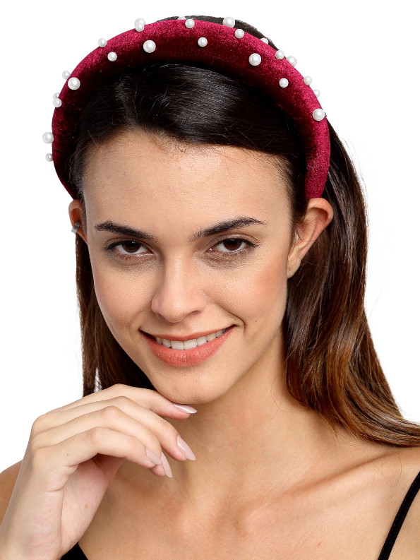 YouBella Maroon Beaded Hairband