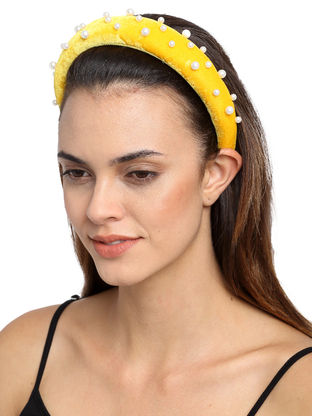 YouBella Women Yellow Pearl Beaded Hairband