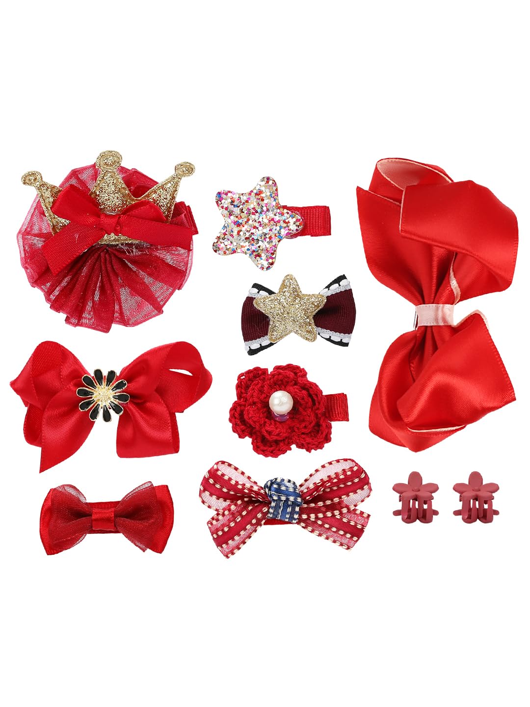 YouBella Hair Jewellery Hair Clips and Bands Set for Girls (Pack of 10) (Red)