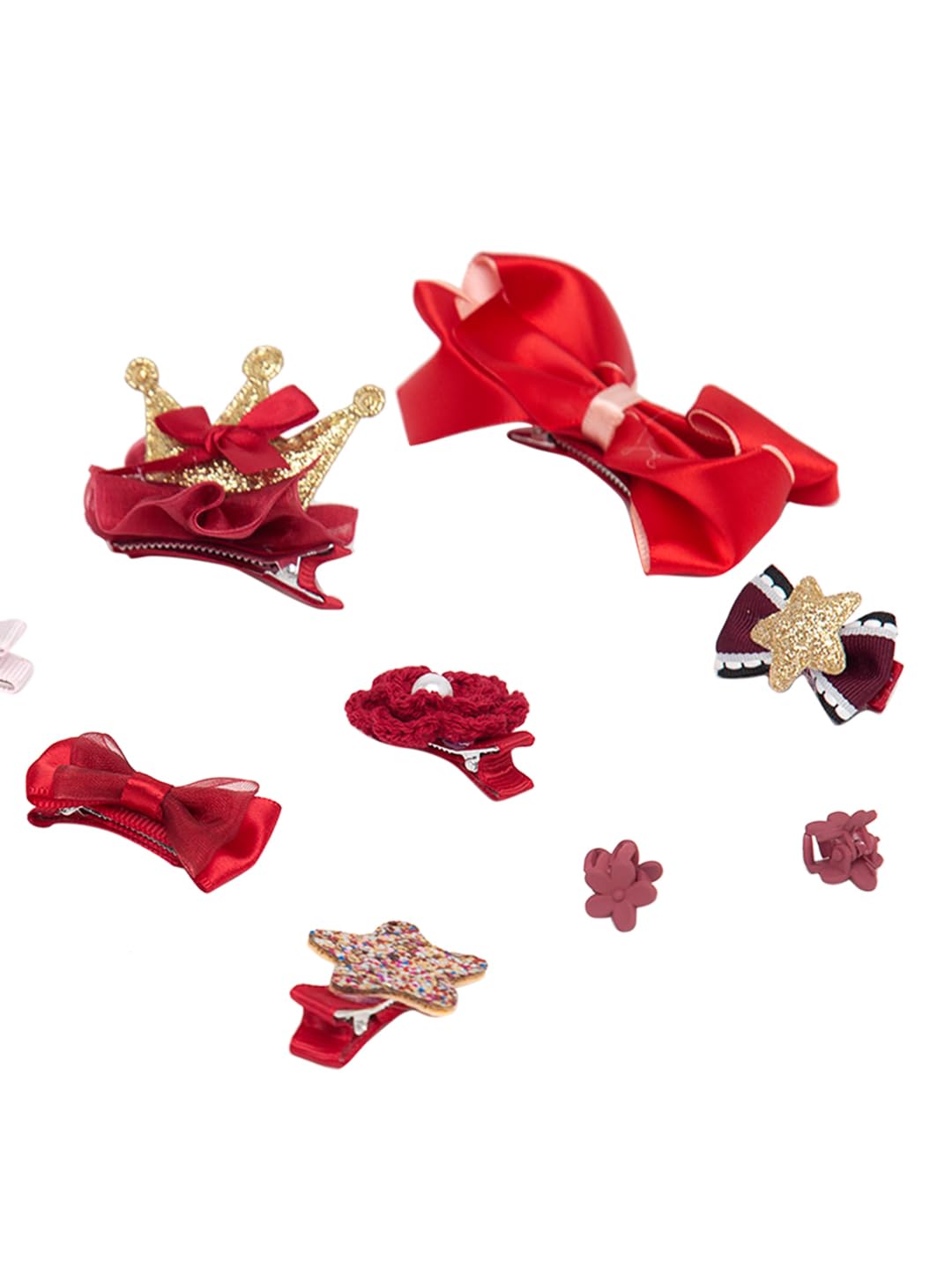 YouBella Hair Jewellery Hair Clips and Bands Set for Girls (Pack of 10) (Red)