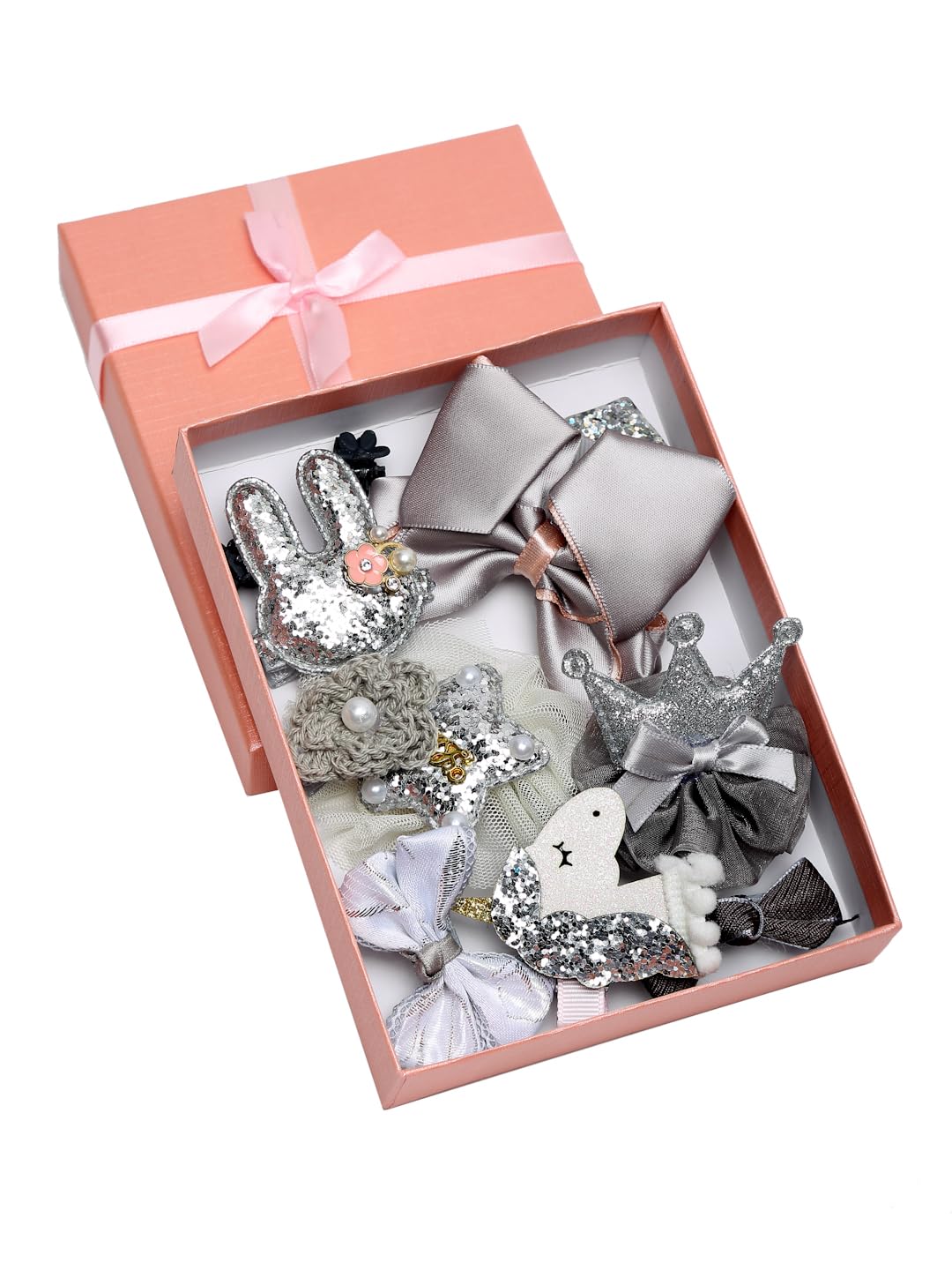 YouBella Hair Jewellery Hair Clips and Bands Set for Girls (Pack of 10) (Grey)