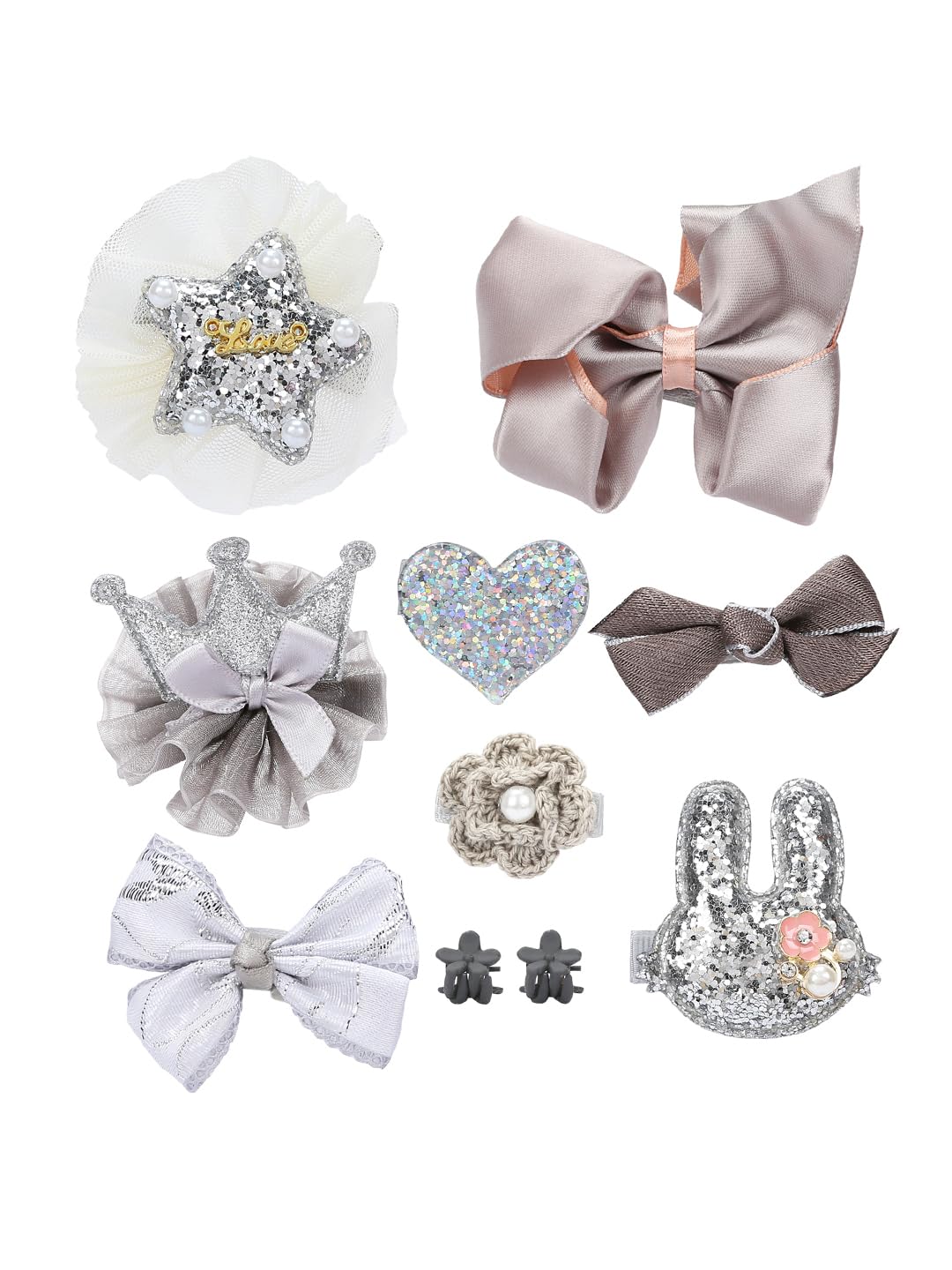 YouBella Hair Jewellery Hair Clips and Bands Set for Girls (Pack of 10) (Grey)