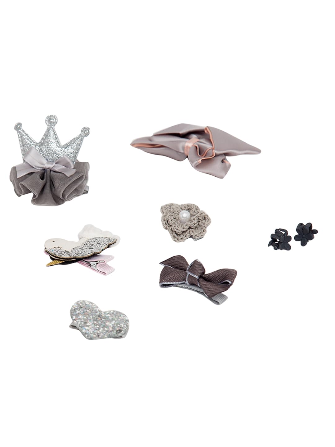 YouBella Hair Jewellery Hair Clips and Bands Set for Girls (Pack of 10) (Grey)