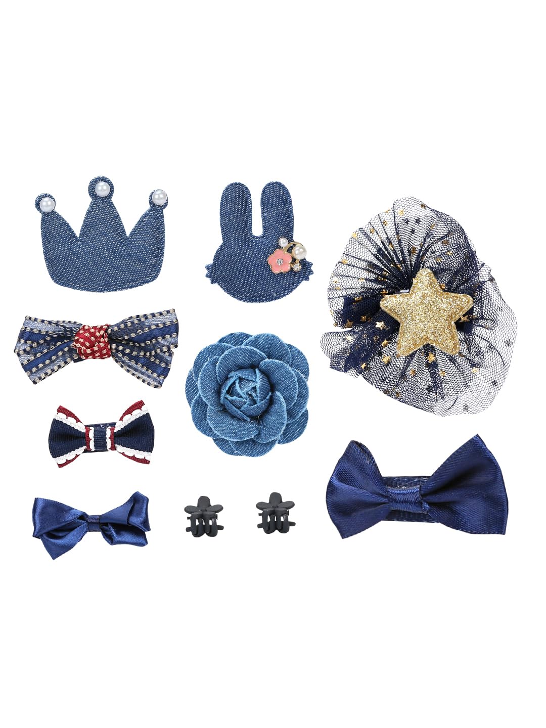 YouBella Hair Jewellery Hair Clips and Bands Set for Girls (Pack of 10) (Blue)