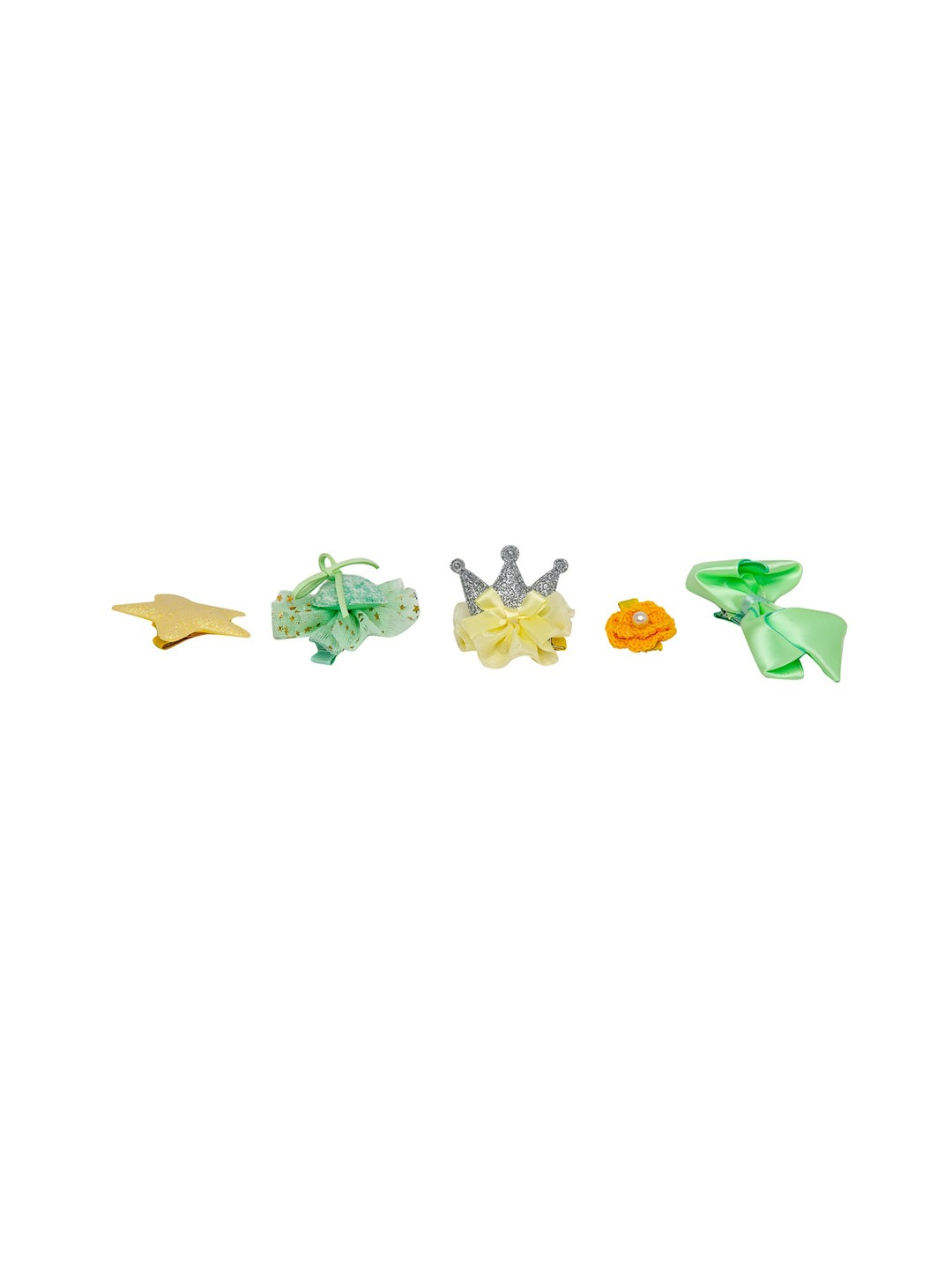 YouBella Green  Yellow Set of 7 and more Embellished Hair Accessory Set