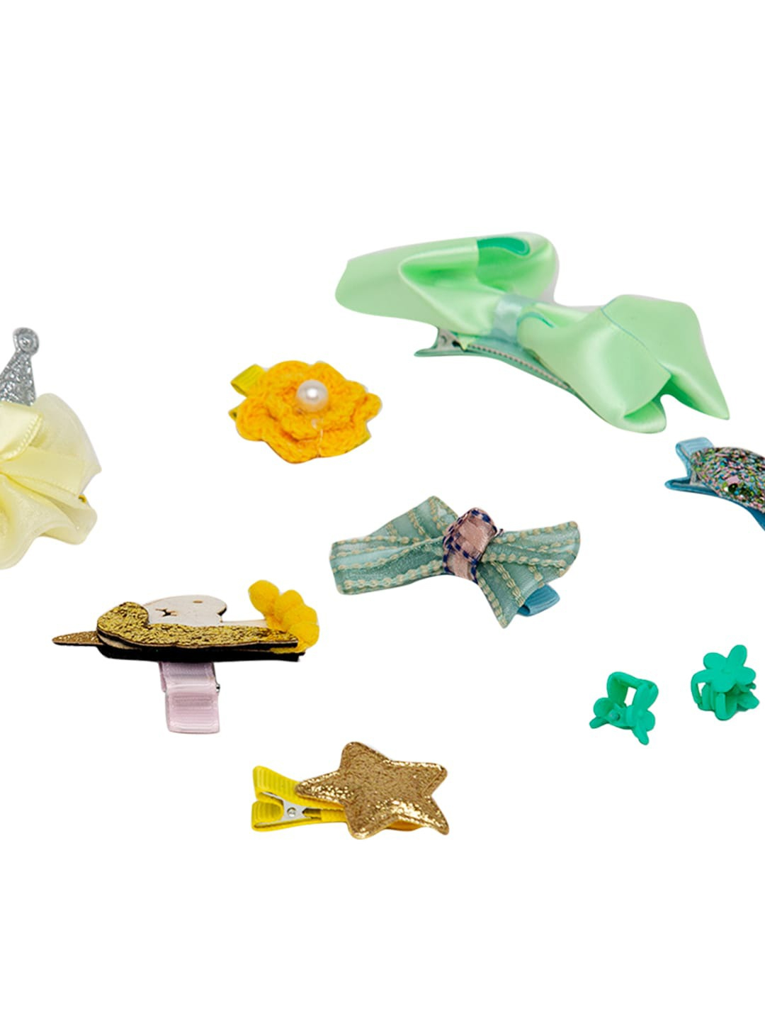 YouBella Green  Yellow Set of 7 and more Embellished Hair Accessory Set