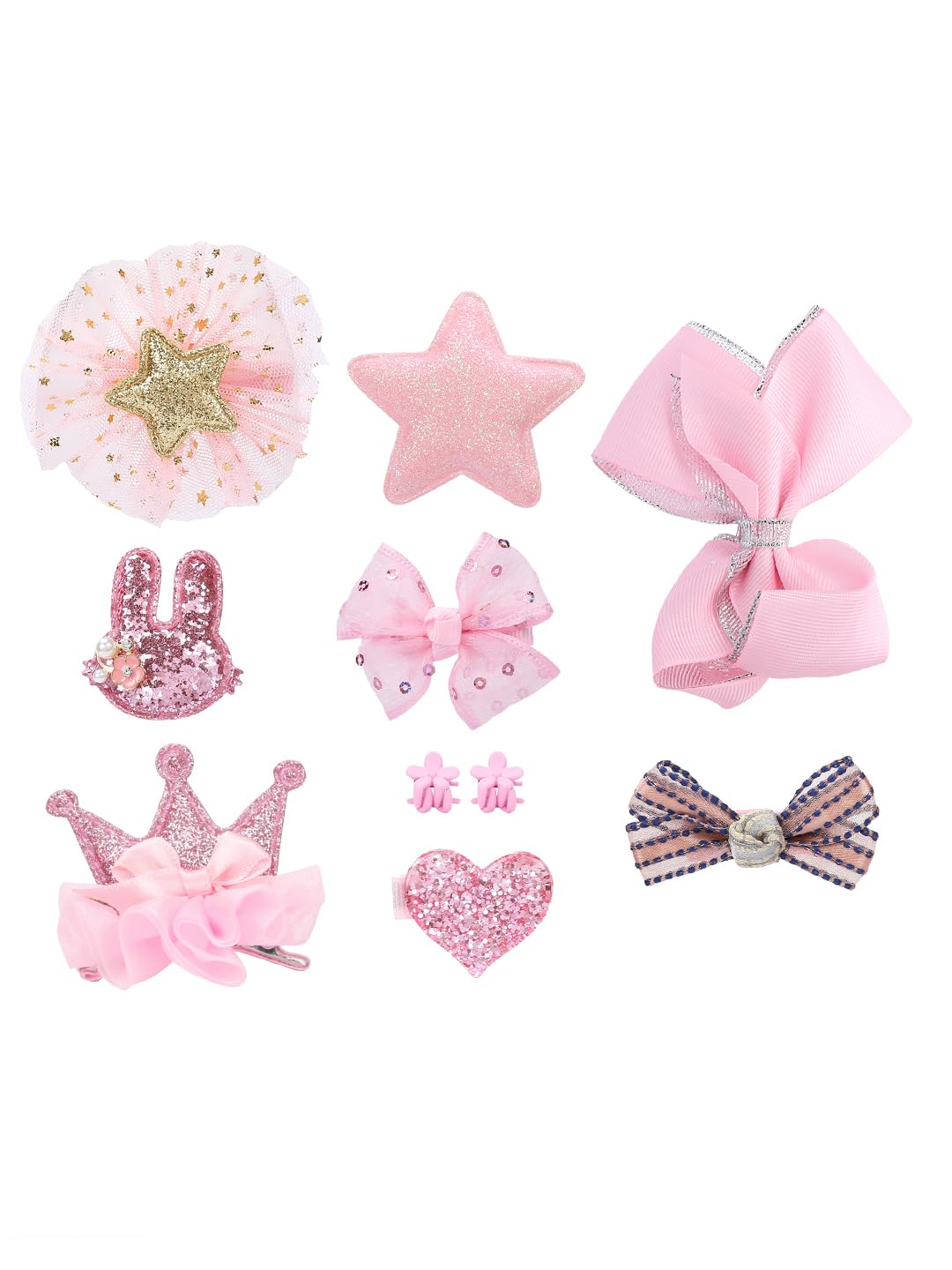 YouBella Hair Jewellery Hair Clips and Bands Set for Girls (Pack of 10) (Pink)