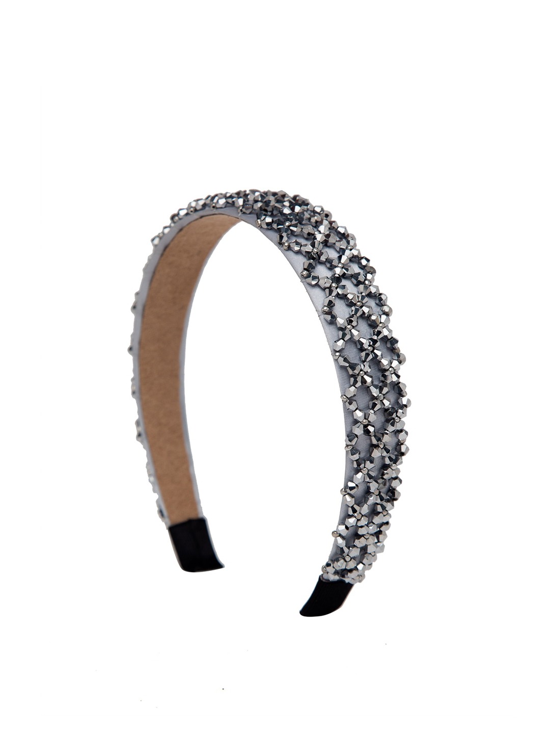 YouBella Hair Jewellery Crystal Stuuded Hair Band Head Band for Girls and Women (Silver)