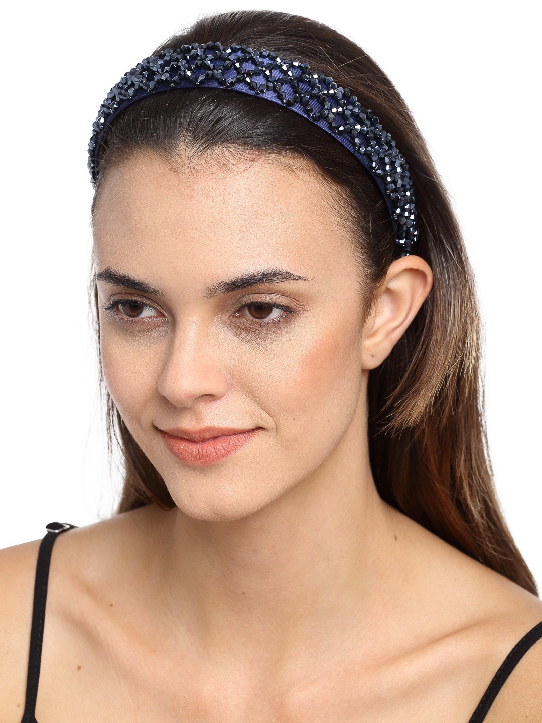 YouBella Hair Jewellery Crystal Stuuded Hair Band Head Band for Girls and Women (Blue)