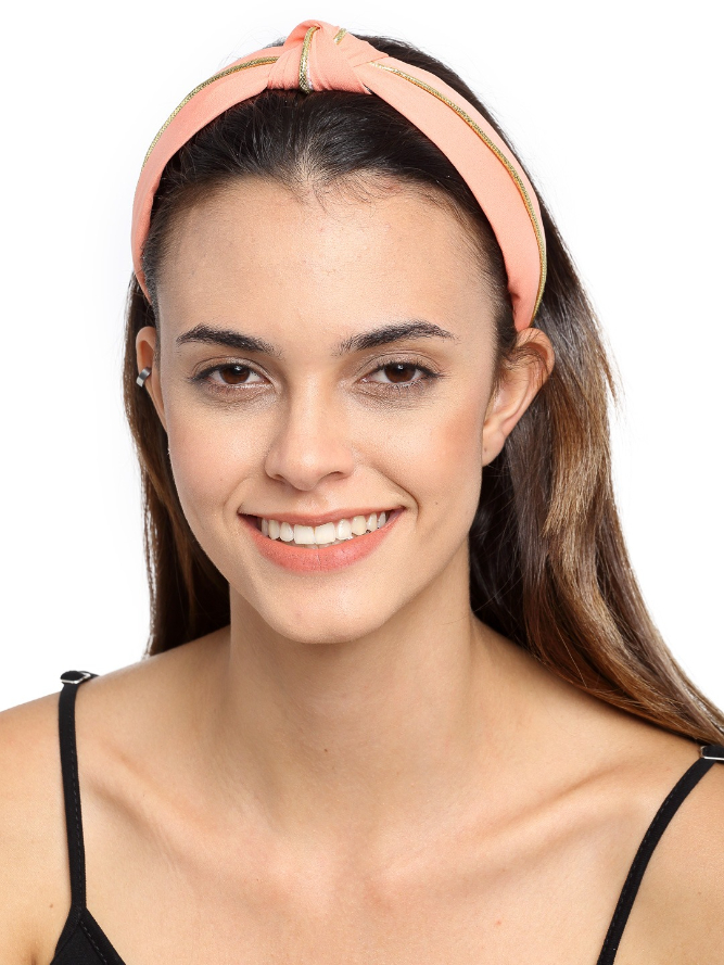 YouBella Peach-Coloured Striped Hairband