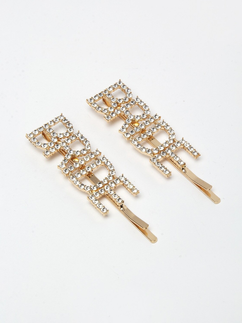 YouBella Women Gold & White Set of 2 Embellished Bobby Pins