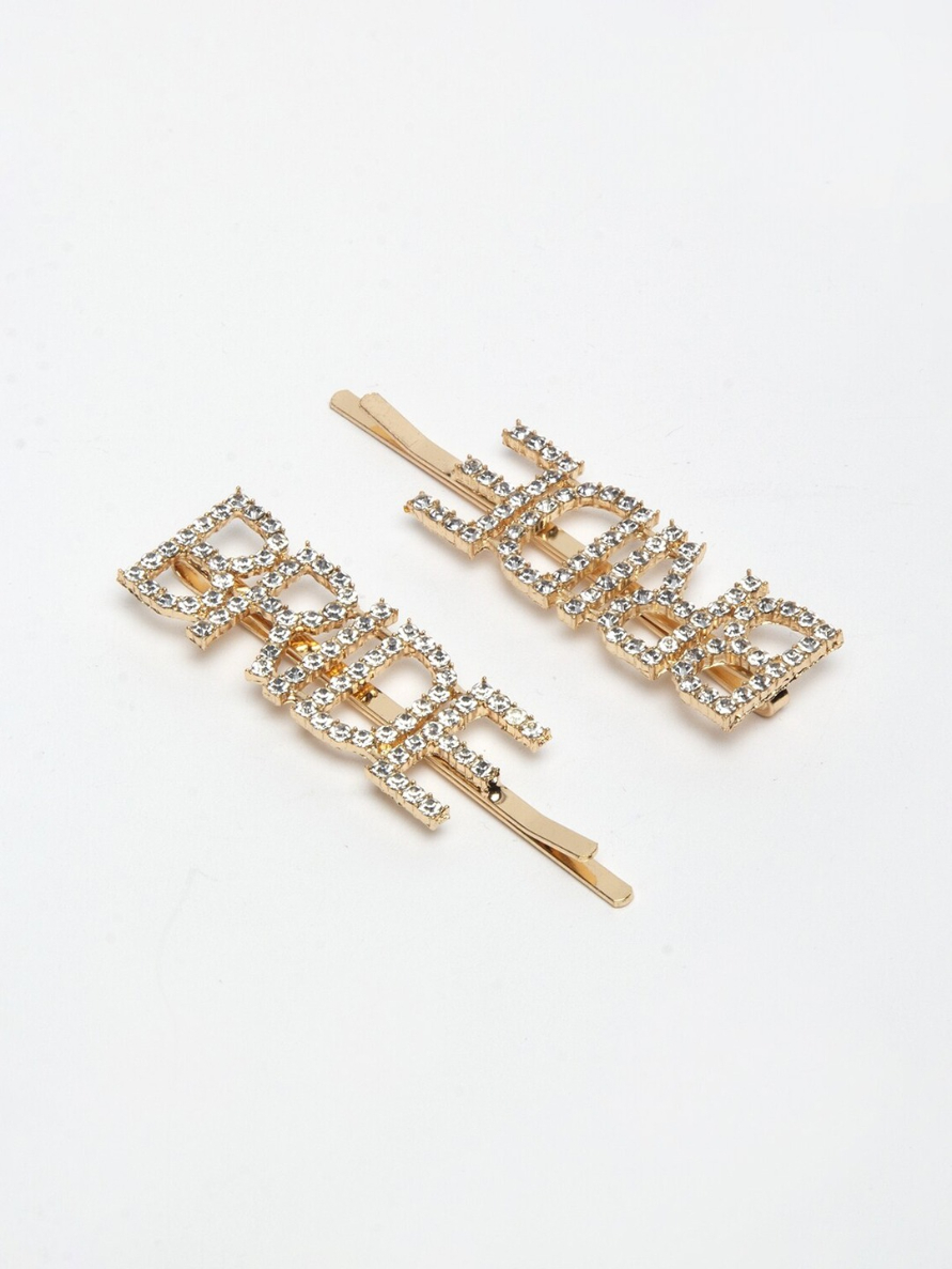 YouBella Women Gold & White Set of 2 Embellished Bobby Pins
