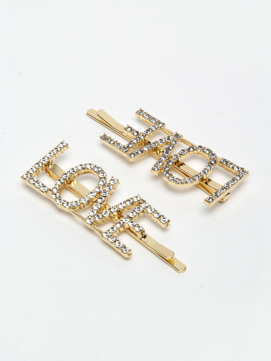 YouBella Gold-Toned & White Set of 2 Embellished Bobby Pins