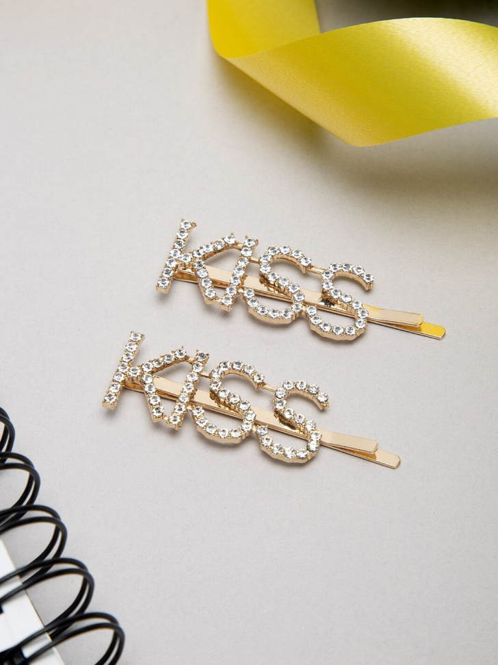 YouBella Women Gold & White Set of 2 Bobby Pins