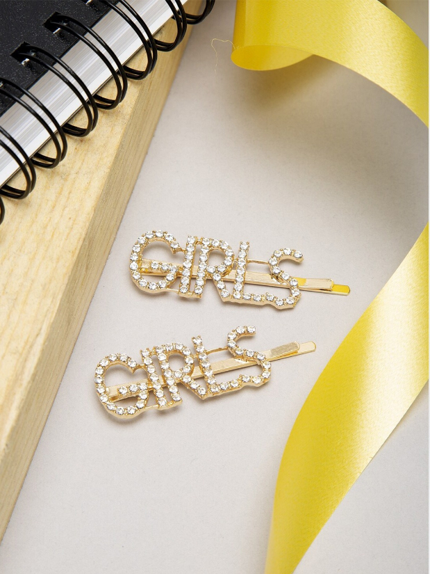 YouBella Women Gold-Toned & White Set of 2 Embellished Bobby Pins